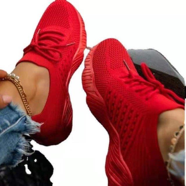 Stevvex red lace-up platform sneakers for women with breathable mesh upper on Tampa Home & Garden Store