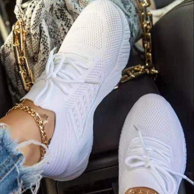 White Stevvex lace-up platform sneakers breathable knit mesh pair on Tampa Home & Garden Store