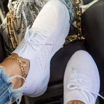 White Stevvex lace-up platform sneakers breathable knit mesh pair on Tampa Home & Garden Store