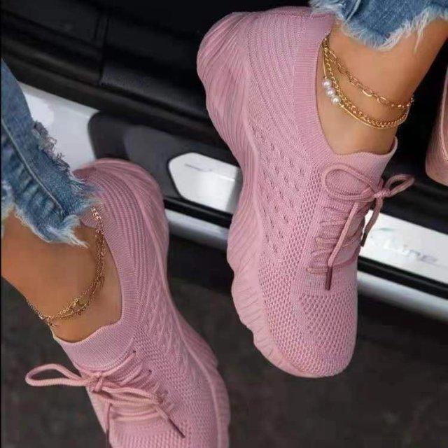 Stevvex pink breathable lace-up platform sneakers with mesh knit upper for women on Tampa Home & Garden Store