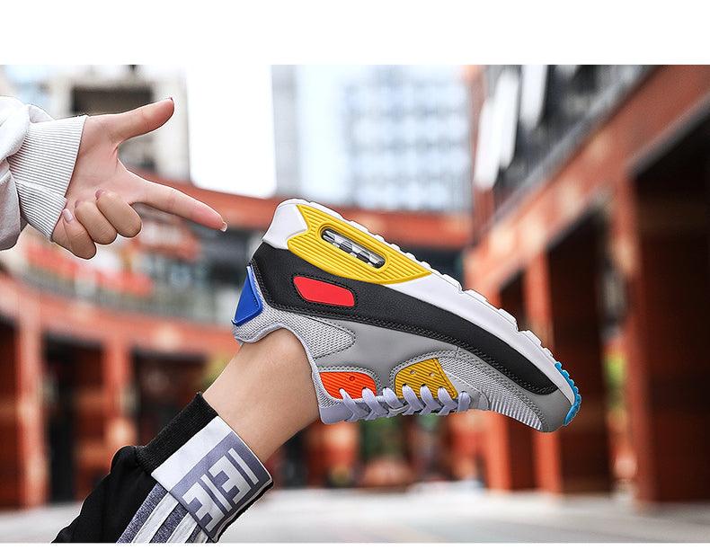 Stevvex athletic running shoe, multicolor with yellow blue black panels, lace-up unisex on Tampa Home & Garden Store