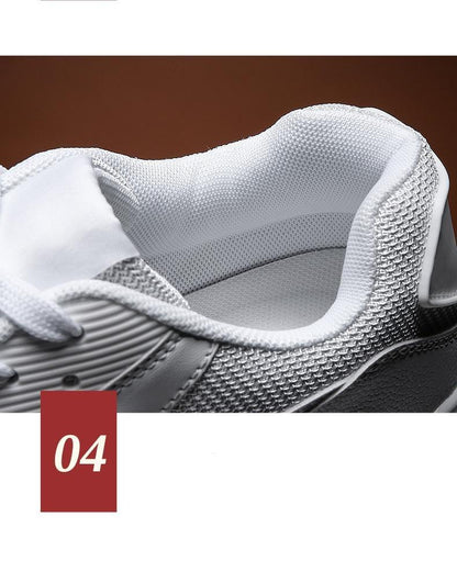 Stevvex white mesh athletic shoe close-up with padded collar and lace-up design on Tampa Home & Garden Store