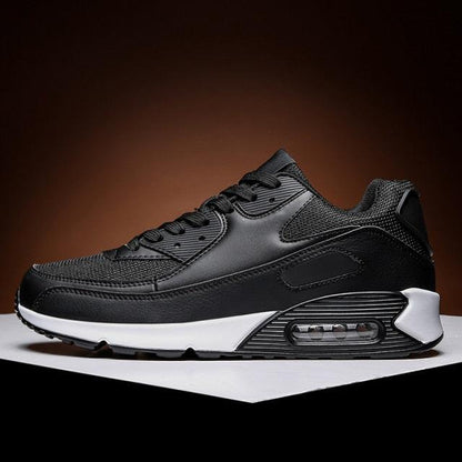 Stevvex black lace-up athletic running sneakers with white midsole and visible air cushion on Tampa Home & Garden Store