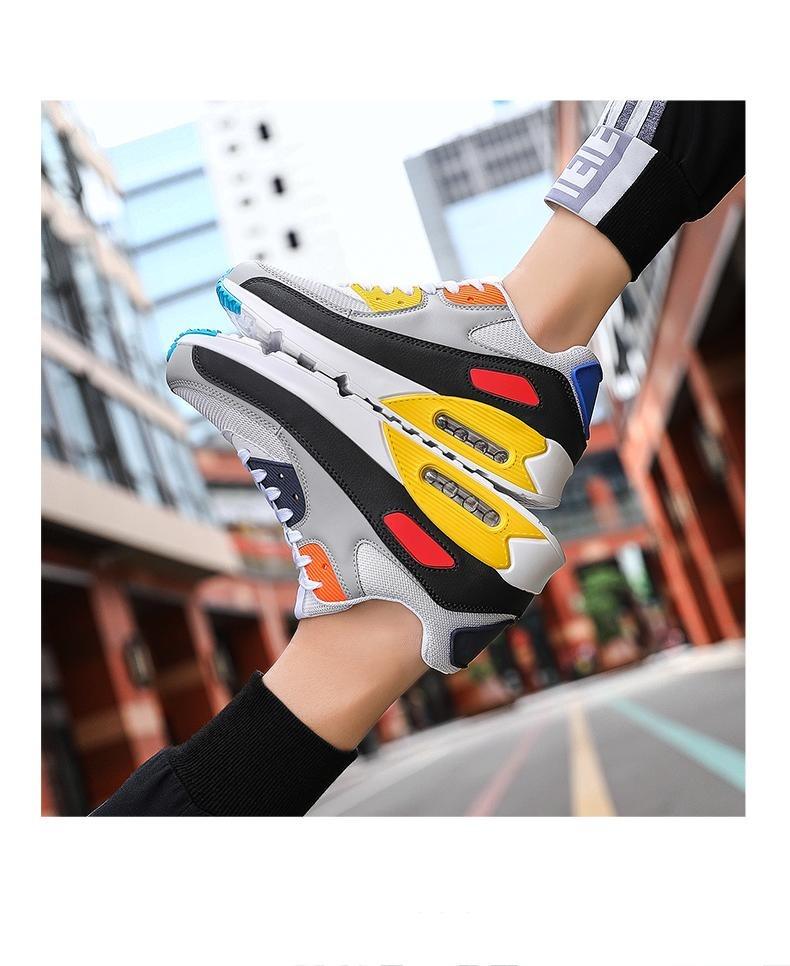 Stevvex lace-up athletic sneakers, chunky running shoes with yellow red blue panels on Tampa Home & Garden Store