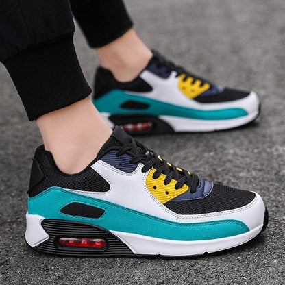 Stevvex athletic sneakers teal, black, white pair, yellow lace accents and cushioned sole on Tampa Home & Garden Store