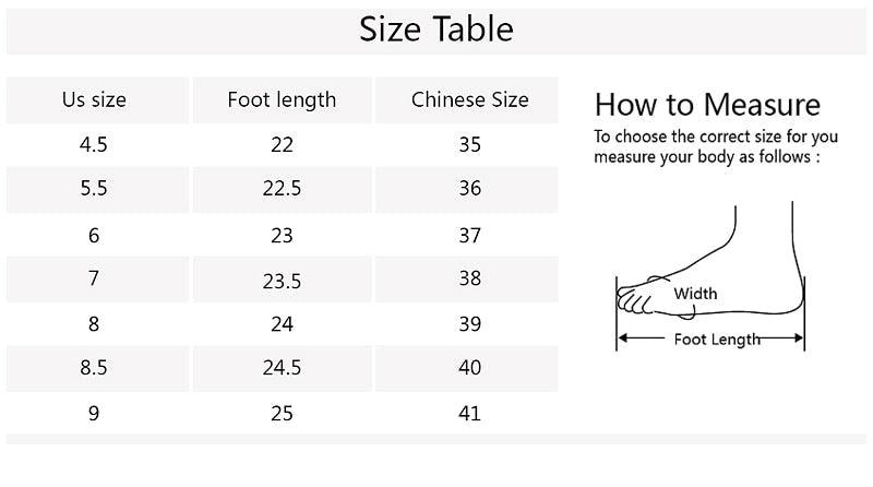 Women slip-on mules sandals size table Stevvex US 4.5–9; Chinese 35–41; How to Measure diagram on Tampa Home & Garden Store