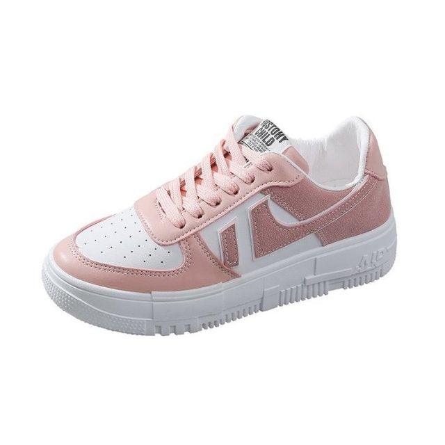 Stevvex women's pink and white lace-up casual breathable platform sneakers on Tampa Home & Garden Store