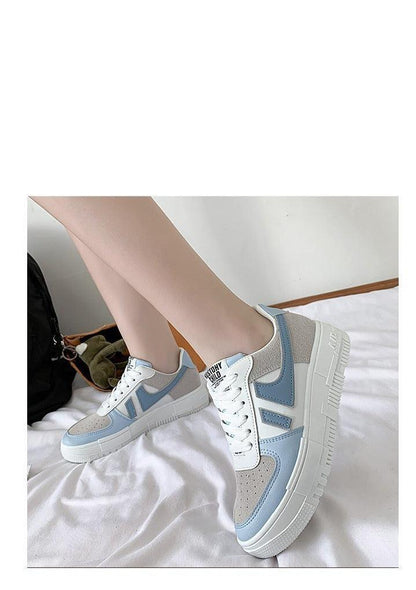 Stevvex women's sneakers pair white and light blue, breathable lace-up casual walking shoes on Tampa Home & Garden Store