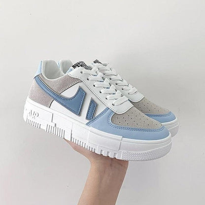 Women's Stevvex sneakers white with light blue overlays, perforated toe lace-up platform on Tampa Home & Garden Store