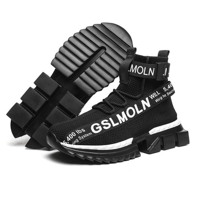 Stevvex black knitted sneakers ST85SH6484LFK with white branding and chunky sole on Tampa Home & Garden Store