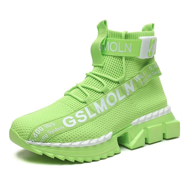 Stevvex neon green high top knitted sock sneaker with chunky lime sole on Tampa Home & Garden Store