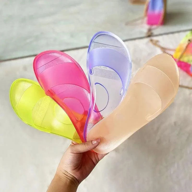 Fashion Jelly Women Slippers in candy colors from Stevvex ST81155ANK; translucent slide sandals on Tampa Home & Garden Store