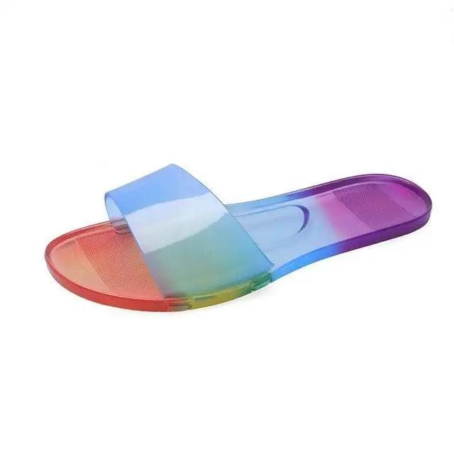 Stevvex fashion jelly women slippers with transparent rainbow strap and candy-gradient sole on Tampa Home & Garden Store
