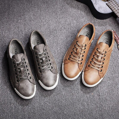 Stevvex fashion leather mens sneakers gray and brown casual walking shoes, 2 pairs on Tampa Home & Garden Store