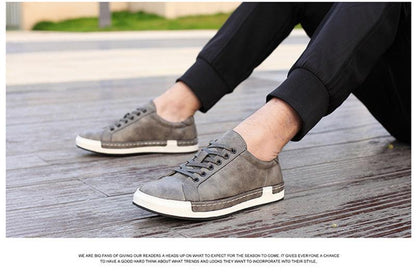 Stevvex men's gray leather sneakers with white sole and lace-up casual design on Tampa Home & Garden Store