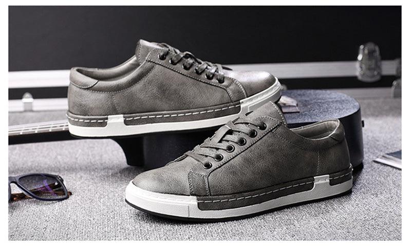 Fashion Leather Mens Sneakers gray-black casual walking shoes Stevvex for men on Tampa Home & Garden Store