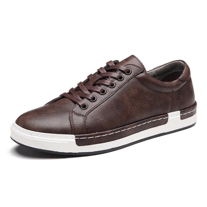 Fashion leather men's sneakers Stevvex brown with white sole casual walking shoes on Tampa Home & Garden Store