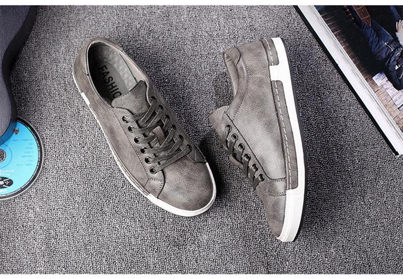 Stevvex men's leather sneakers gray upper white sole casual walking shoes one pair on Tampa Home & Garden Store