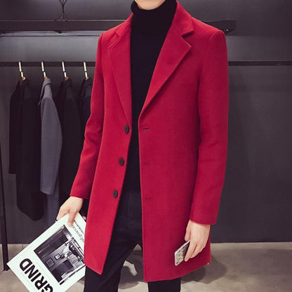 Mens red Stevvex trench coat, long oversized windproof style for formal casual wear on Tampa Home & Garden Store