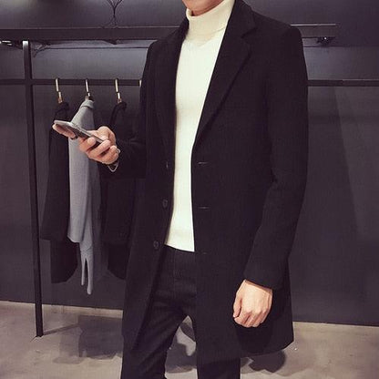 Stevvex men's black trench coat, long tailored windproof overcoat in classic style on Tampa Home & Garden Store