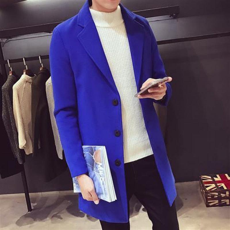 Stevvex men's blue trench coat, long single-breasted windproof overcoat on Tampa Home & Garden Store
