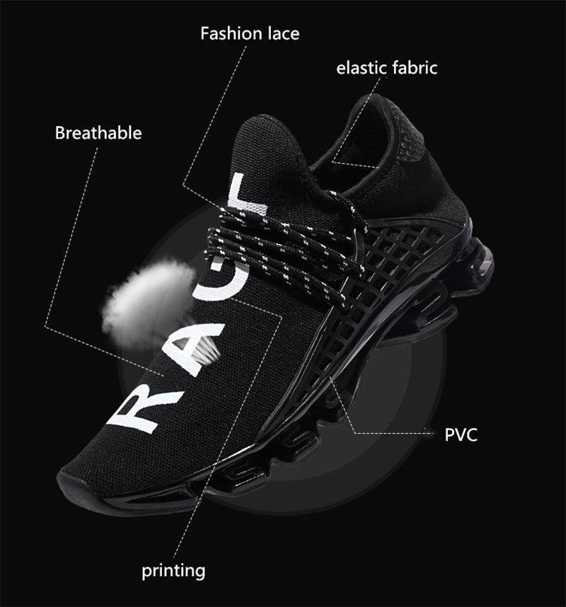 Stevvex men's walking sneakers, black breathable knit upper with white print and cushioned sole on Tampa Home & Garden Store