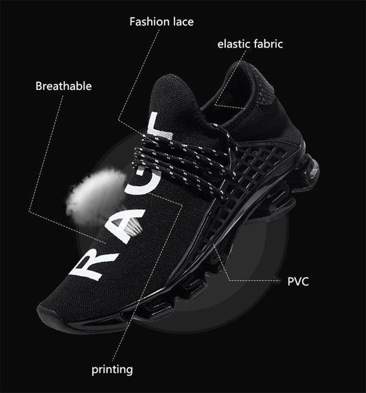 Stevvex men's walking sneakers, black breathable knit upper with white print and cushioned sole on Tampa Home & Garden Store