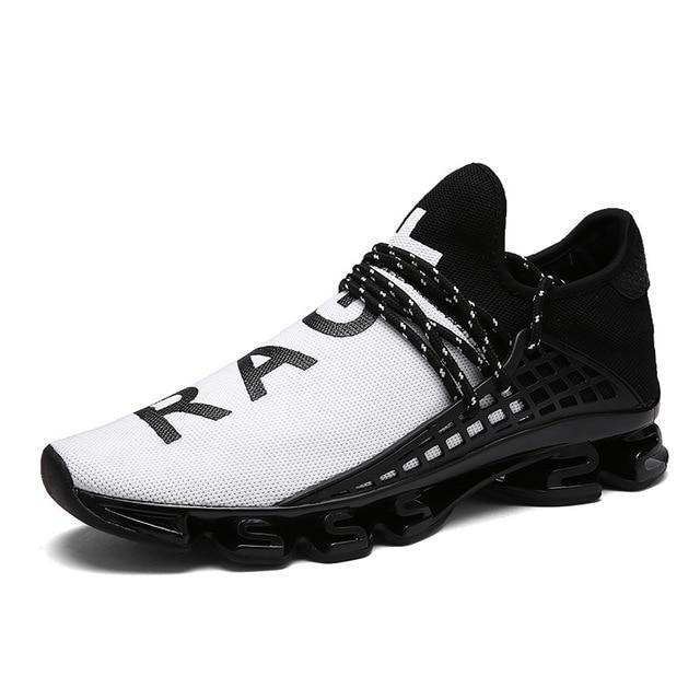 Fashion men's walking sneakers with white breathable mesh upper and cushioned black sole on Tampa Home & Garden Store