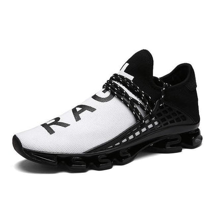 Fashion men's walking sneakers with white breathable mesh upper and cushioned black sole on Tampa Home & Garden Store