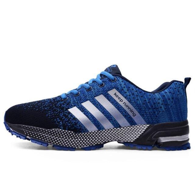 Running shoes Stevvex blue athletic sneakers with white stripes and cushioned sole on Tampa Home & Garden Store