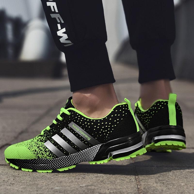 Stevvex athletic sneakers neon-green and black breathable knit upper with neon outsole pair on Tampa Home & Garden Store
