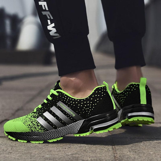 Stevvex athletic sneakers neon-green and black breathable knit upper with neon outsole pair on Tampa Home & Garden Store