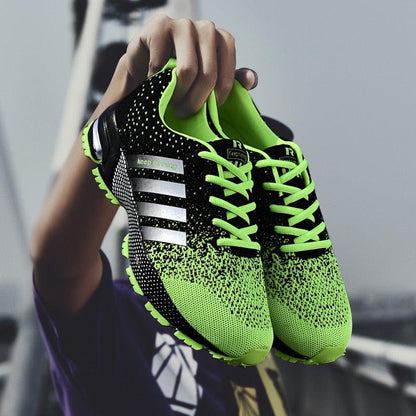 Stevvex athletic sneakers pair neon green and black with breathable knit upper and lace-up design on Tampa Home & Garden Store