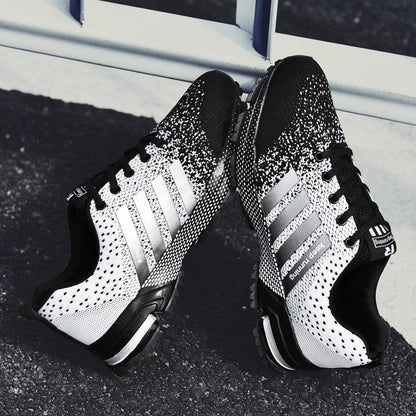Stevvex athletic sneakers white-black gradient mesh with silver stripes breathable running shoes on Tampa Home & Garden Store