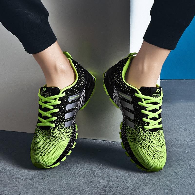 Sneakers neon lime green and black breathable running shoes for men and women pair on Tampa Home & Garden Store
