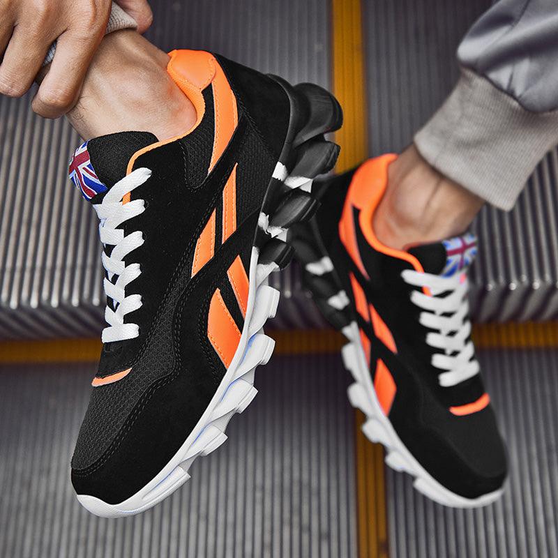 Stevvex athletic shoes black orange lightweight sneakers with white laces pair on Tampa Home & Garden Store