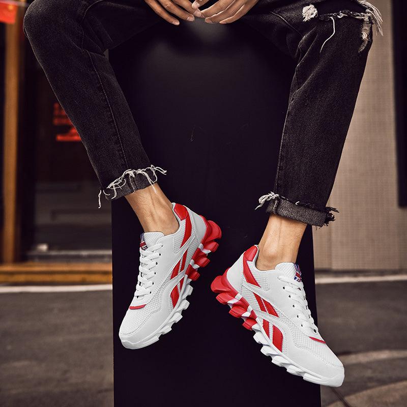Stevvex men's athletic running shoes white with red accents lightweight breathable sneakers on Tampa Home & Garden Store