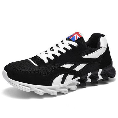 Stevvex men's running sneakers black with white stripes, breathable mesh upper, lightweight athletic shoes on Tampa Home & Garden Store