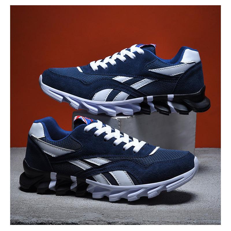 Mens running shoes Stevvex navy blue with white accents pair on Tampa Home & Garden Store