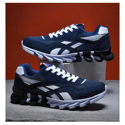 Mens running shoes Stevvex navy blue with white accents pair on Tampa Home & Garden Store