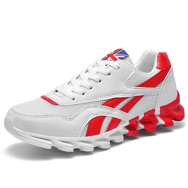 Stevvex men's running shoes white with red accents, breathable athletic sneakers on Tampa Home & Garden Store