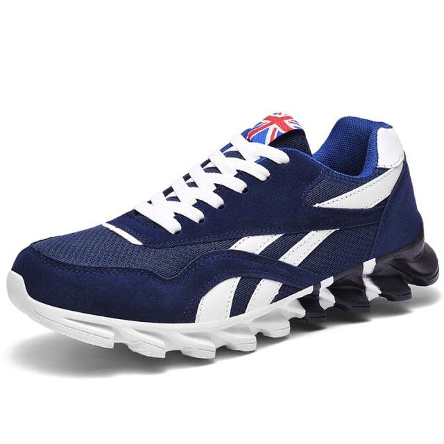 Stevvex men's running shoe navy blue breathable mesh with white stripes lightweight athletic sneaker on Tampa Home & Garden Store