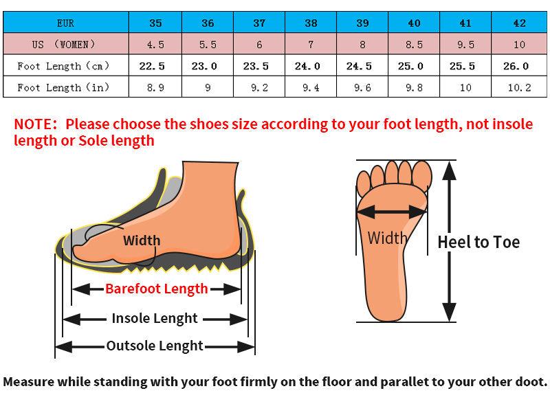 Stevvex athletic running shoes with size chart and foot measurement guide on Tampa Home & Garden Store