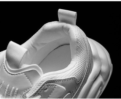 Stevvex white men's chunky sneakers close-up heel with padded collar and pull tabs on Tampa Home & Garden Store