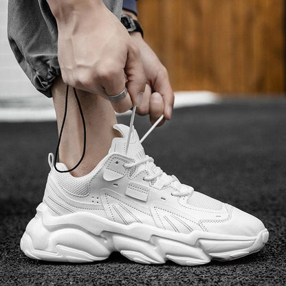 Stevvex white mens chunky sneakers with mesh, lace-up casual running footwear on Tampa Home & Garden Store