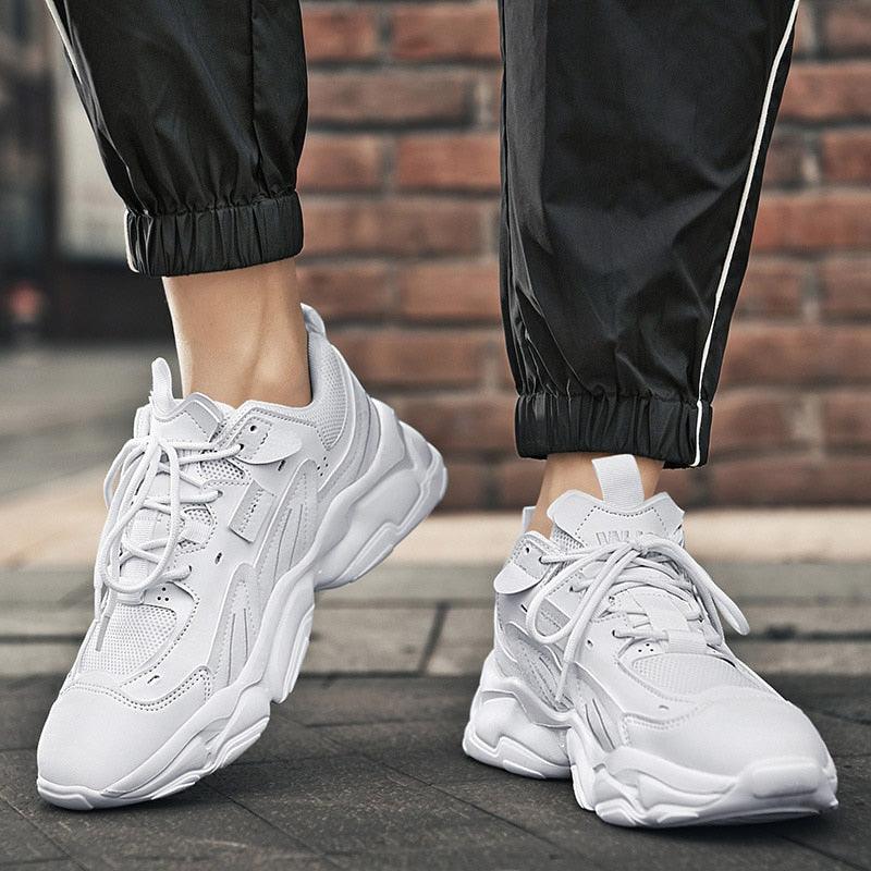 Stevvex men's white chunky sneakers with thick sole casual sport design on Tampa Home & Garden Store