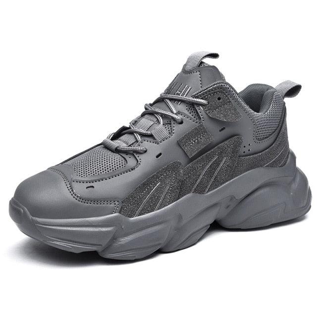 Stevvex men's grey sneakers with a chunky sole, breathable mesh upper and layered overlays on Tampa Home & Garden Store