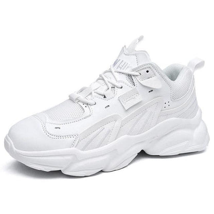 Men's white chunky sneakers with mesh panels and thick sole, casual sporty footwear on Tampa Home & Garden Store