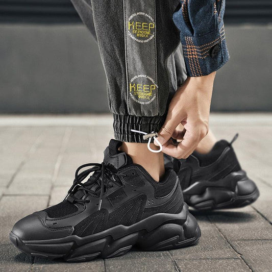 Stevvex black chunky sneakers with mesh panels and sculpted sole casual athletic footwear on Tampa Home & Garden Store