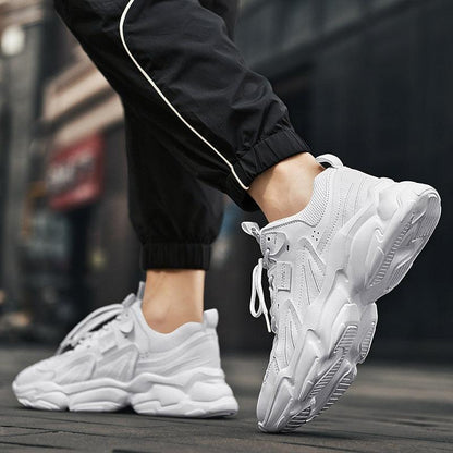 Stevvex white chunky sneakers with thick sole, casual outdoor running style on Tampa Home & Garden Store